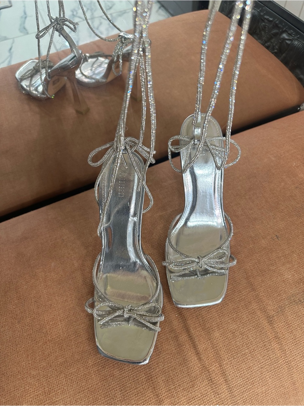 Forever 21 Silver Metallic Lace-Up High Heel Sandals
